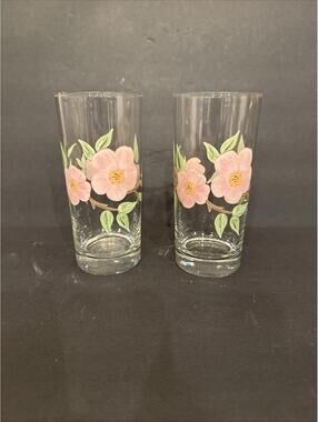 (2) Franciscan DESERT ROSE Tall Drinking Glasses Tumblers 6 1/4" Beautiful!